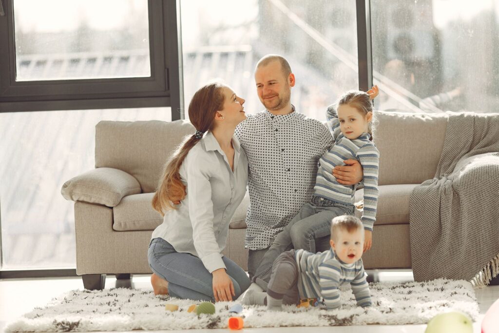Split scene showing someone closing a laptop, then enjoying time with family or a hobby